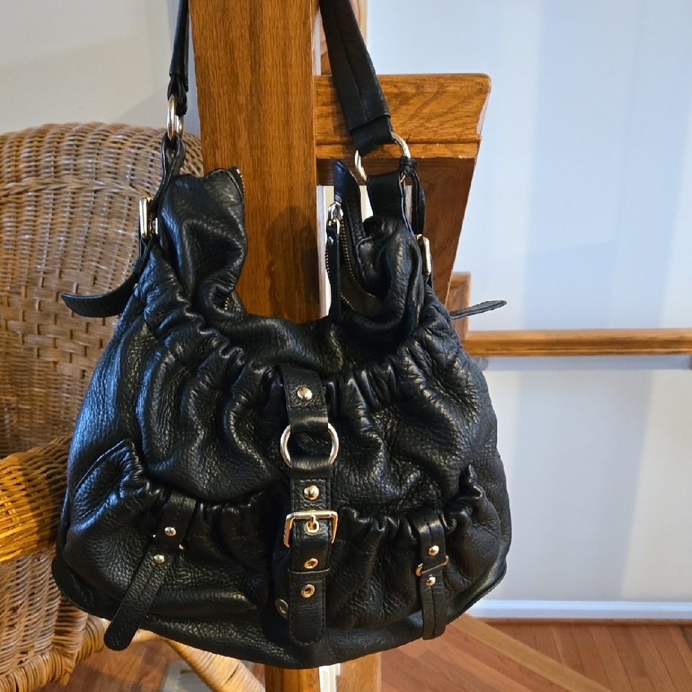 Michael Kors Black Gathered Leather Shoulder Bag